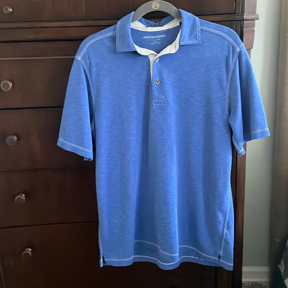 Johnston & Murphy Vintage Slub Polo Blue Size M - Picture 2 of 9